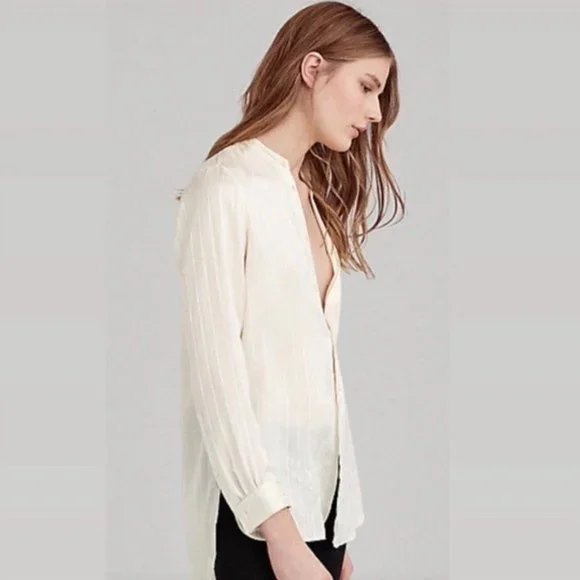 Polo Ralph Lauren 100% Silk Shirt Striped Band-Collar, Size XS New w/Tag - Picture 4 of 10